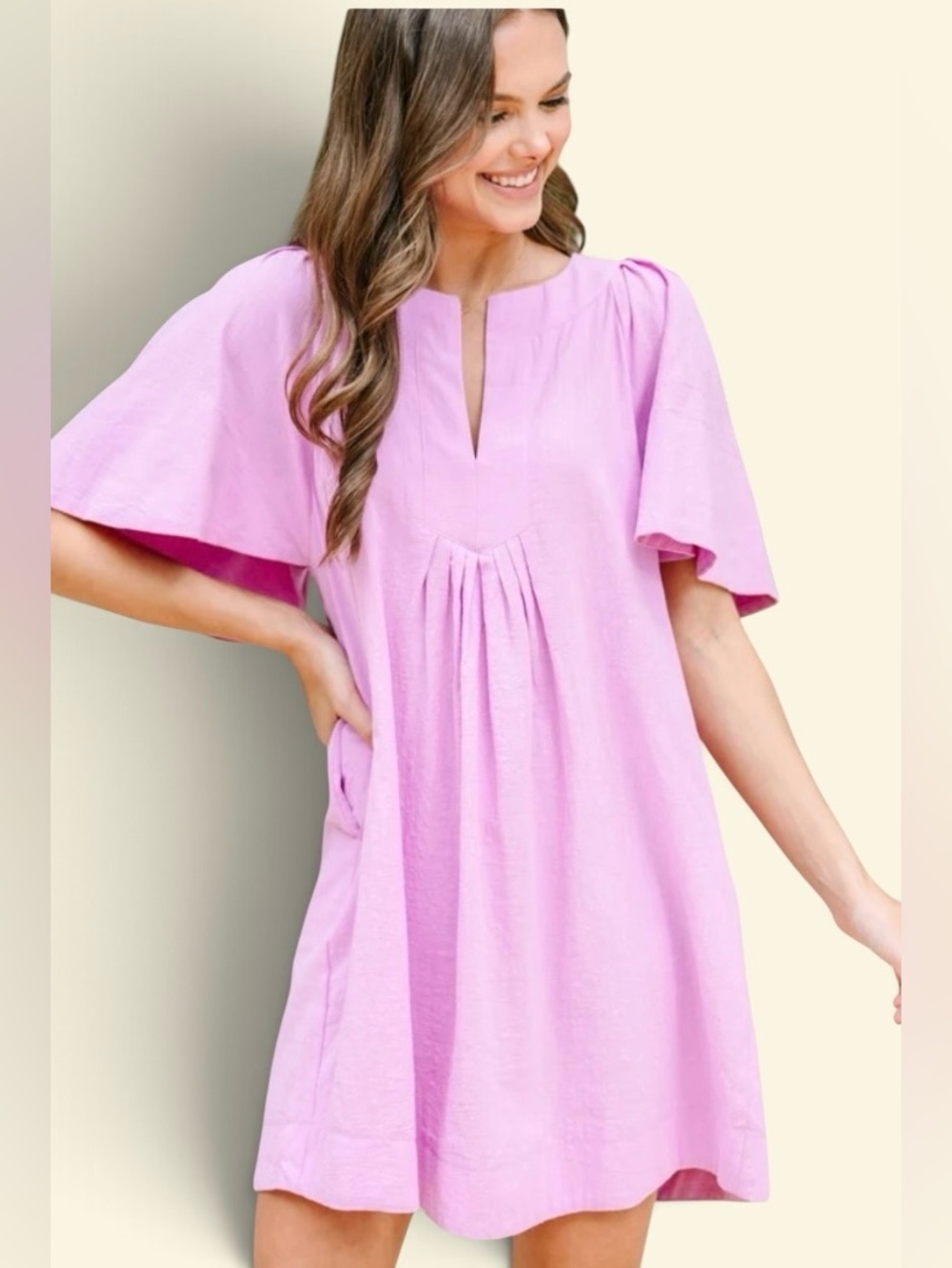 Shop the Mint 100% Cotton Pink Flutter Sleeve Dress Size Large. G#52